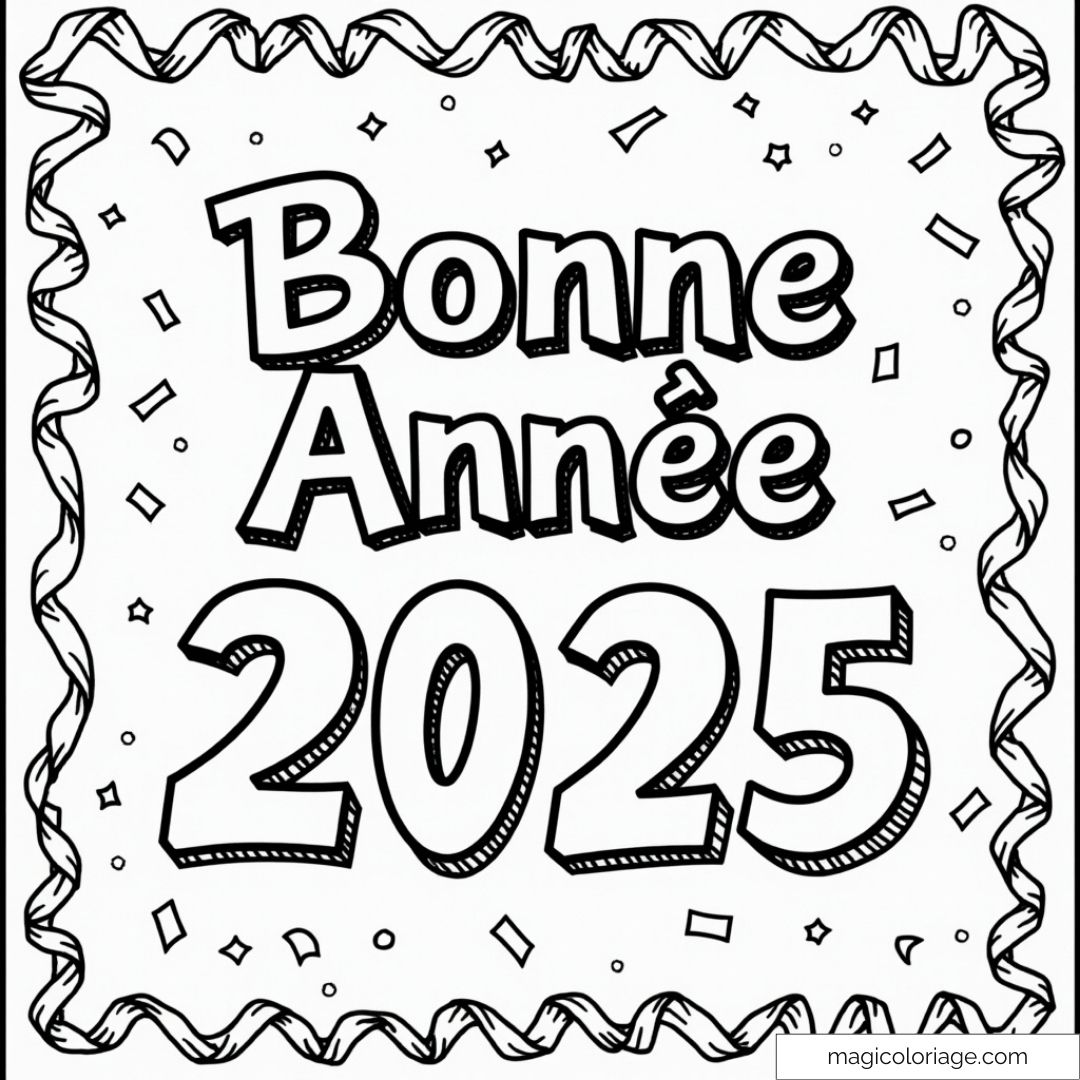 Coloriage Bonne Année 2025 : Créativité et Joie