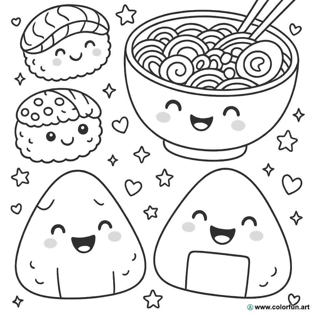 coloriage à imprimer kawaii nourriture