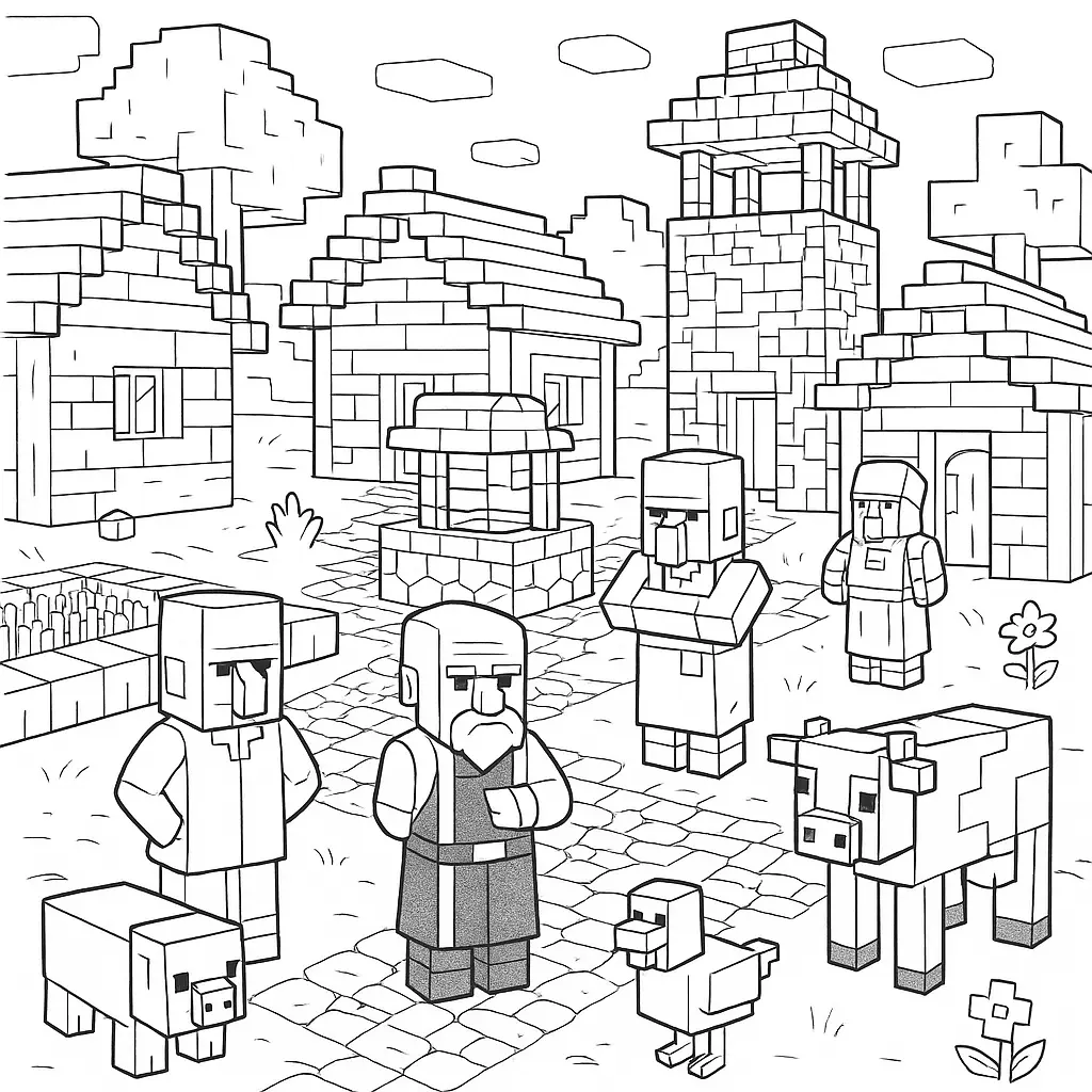 coloriage minecraft village