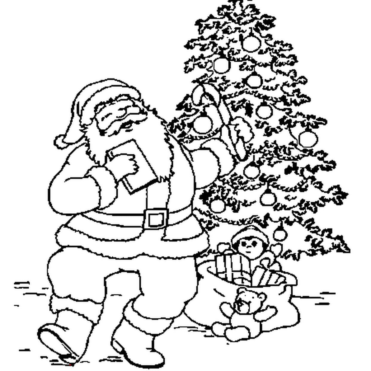coloriage pere noel sapin